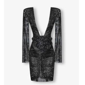 Heiress Black crystal metal mesh large flower embellished midi dress